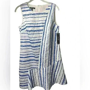Ivy + Blu Anthropologie Blue White Striped Sleeveless Shift Dress
